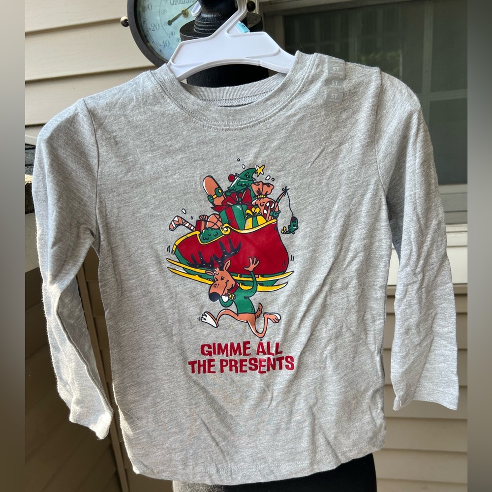 Christmas Gray Kids Long Sleeve Graphic Shirt with Festive Print